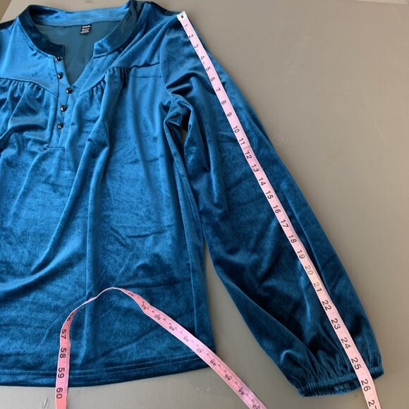 Shein Womens XL Velour Velvet Blouse Teal Holiday Party Fairy Goth Boho Popover - Picture 12 of 13